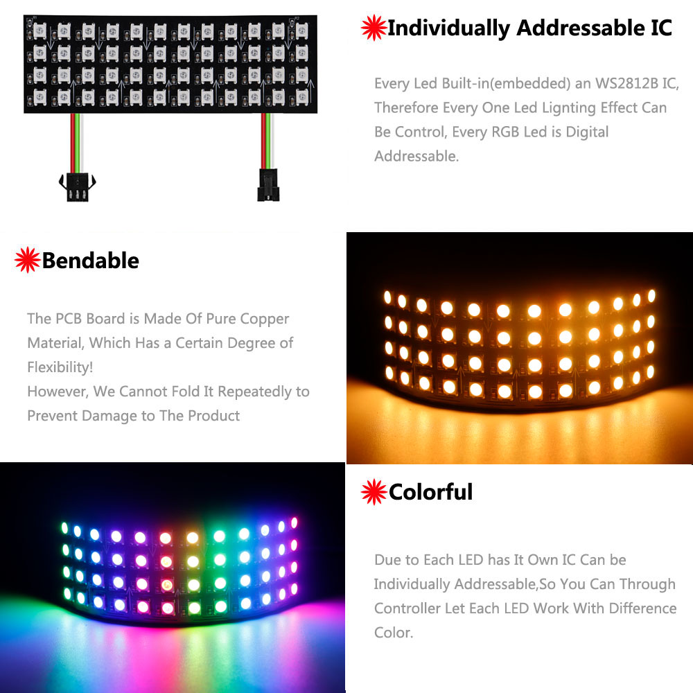 لوحة LED رقمية مرنة WS2812B RG - مراجعة Rgb Led Matrix 8X8 وسعره
